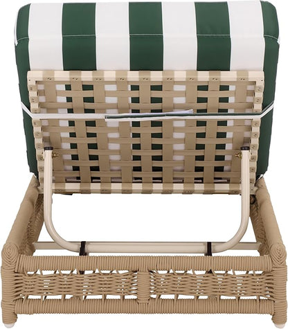 SAFAVIEH Outdoor Patio Furniture Collection – Callan Tan Rope & Hunter Green Stripe Cushion Lounger, Fully Assembled Outdoor Chaise, Modern Low-Profile Design (PAT7546H)