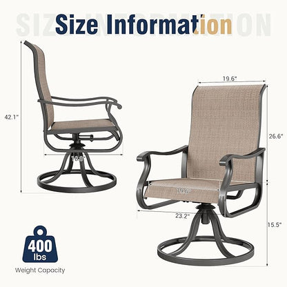 Amopatio Patio Swivel Chairs Set of 6, Outdoor Swivel Rocker Dining Chairs with All Weather Textilene High Back & Metal Frame, for Backyard Deck Lawn (Brown)