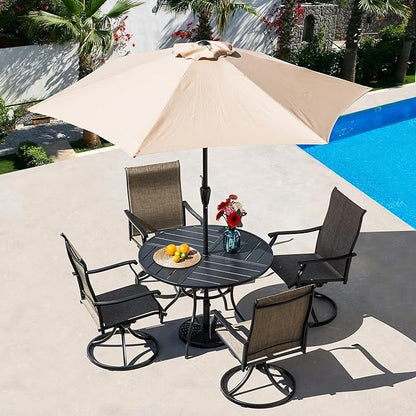 Sour Citrus Round Outdoor Metal Patio Dining Table with Umbrella Hole, Weather-Resistant Table for Poolside, Garden, Backyard, Lawn and Deck, Black