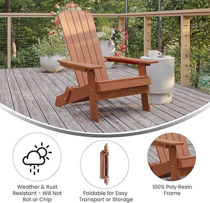 Flash Furniture Savannah Poly Resin Wood Adirondack Rocking Chair - All Weather Red Polystyrene - Stainless Steel Hardware - Set of 2