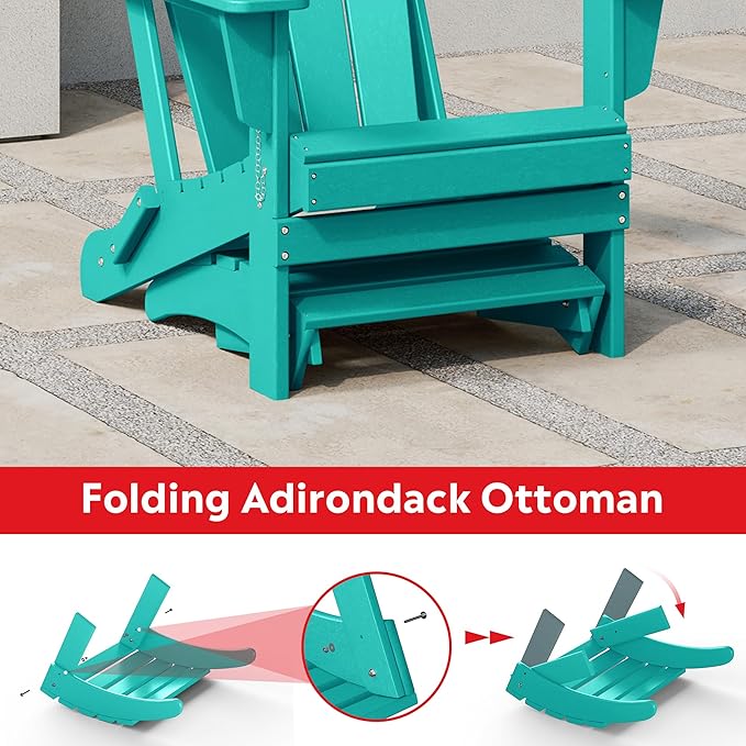 Costaelm Adirondack Chair Footrest Foldable Ottoman, Folding Ottoman Outdoor Foot Rest for Patio Waterproof, Adirondack Ottoman Outdoor, Turquoise