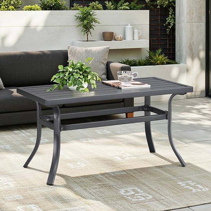 ONBRILL Small Metal Outdoor Coffee Side Table, Steel Coffee Tables for Patio, Outside, Garden, Balcony - Photo 4