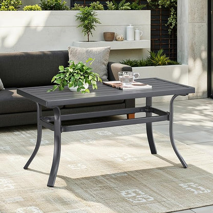 ONBRILL Small Metal Outdoor Coffee Side Table, Steel Coffee Tables for Patio, Outside, Garden, Balcony, Backyard and Living Room, Rectangle, Grey