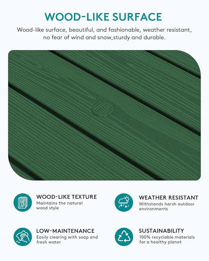 SERWALL Outdoor Coffee Table with 1.69" Umbrella Hole, HDPE Patio Coffee Table for Outside, Rectangle, Green