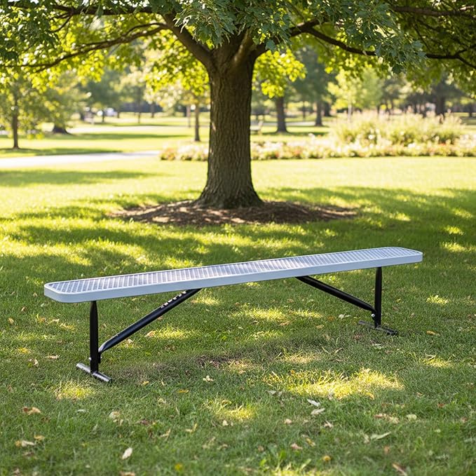 8FT Metal Park Bench for Outside, All-Weather Thermoplastic Coating Outdoor Bench with Anchor, Commercial Heavy Duty Benches for Shopping Malls, Stores, Parks, Patios, Decks, Grey