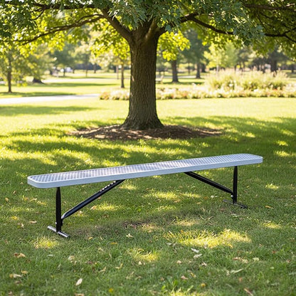 8FT Metal Park Bench for Outside, All-Weather Thermoplastic Coating Outdoor Bench with Anchor, Commercial Heavy Duty Benches for Shopping Malls, Stores, Parks, Patios, Decks, Grey
