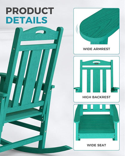 Ciokea Oversized Outdoor Rocking Chairs Set of 3, 380lbs Heavy-Duty Large Patio Rocker, High Back Cozy Porch Chairs, Weather Resistant Patio Rocking Chairs for Outside, Fire Pit, Deck, Aruba Blue