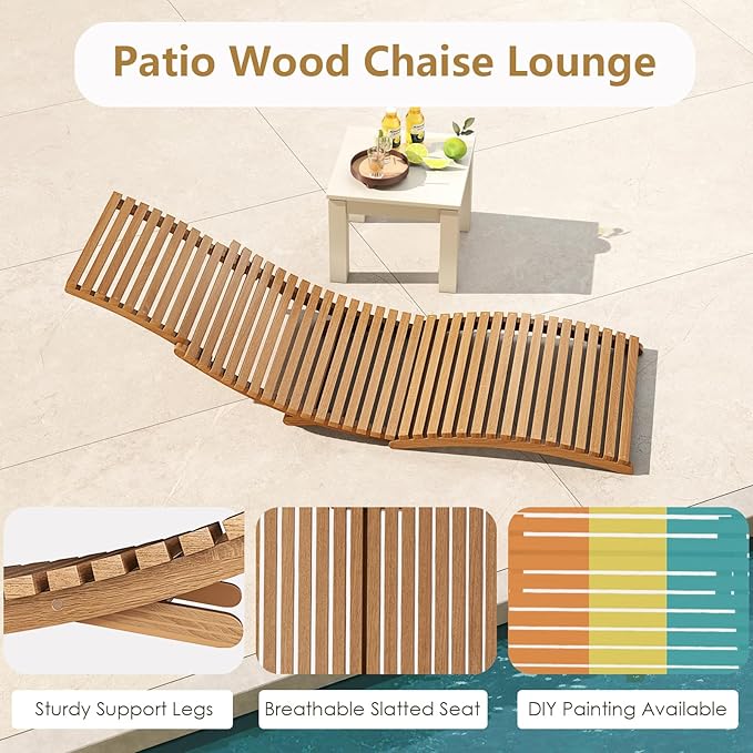 Tangkula Patio Folding Wooden Lounge Chairs, Teak Wood Pool Chairs with Slatted Seat, Outdoor Portable Low-Profile Sun Lounger for Poolside, Backyard, Porch, Beach (2)