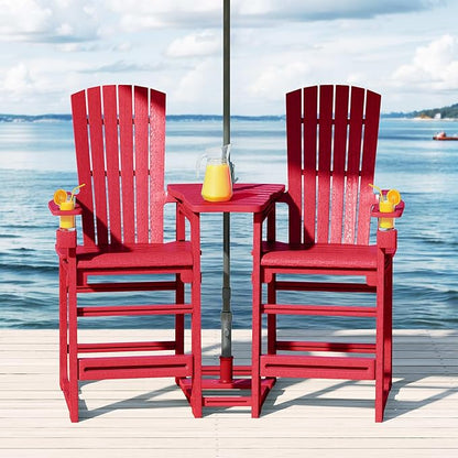 WestinTrends Azura Outdoor Tall Adirondack Chairs with Connecting Table Tray (Set of 2), Red