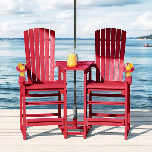 WestinTrends Azura Outdoor Tall Adirondack Chairs with Connecting Table Tray (Set of 2), Red