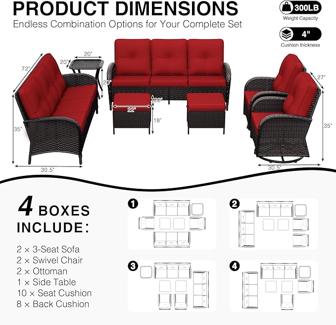 Joyside Wicker Patio Furniture Set, 7 Piece Outdoor Furniture Set with Thickened Cushions, High Back, Deep Seating - Photo 2