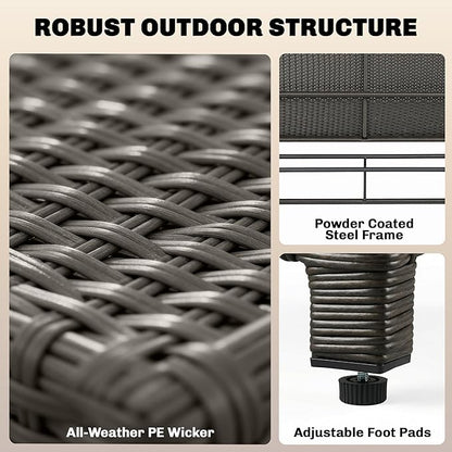Outsunny Patio Rattan Daybed, Wicker Outdoor Daybed with Storage Ottoman, Loveseat Sofa with Adjustable Backrest, Side Tables, Cushions, Headrests, Double Sunbed Lounger for Balcony, Navy Blue