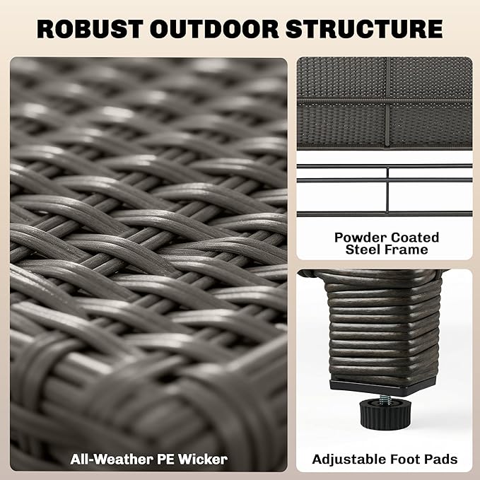 Outsunny Patio Rattan Daybed, Wicker Outdoor Daybed with Storage Ottoman, Loveseat Sofa with Adjustable Backrest, Side Tables, Cushions, Headrests, Double Sunbed Lounger for Balcony, Gray