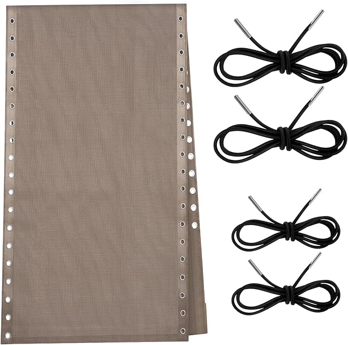 Queekay Chair Replacement Fabric with 4 Bungee Cord Lounge Chair Cloth Mesh Repair Kit for Patio Recliner Outdoor Lawn Pool (63 x 17 Inch,Beige)