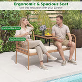 HAPPYGRILL Patio Rattan Loveseat, 2-Seat Wicker Chairs with Built-in Table - Photo 5