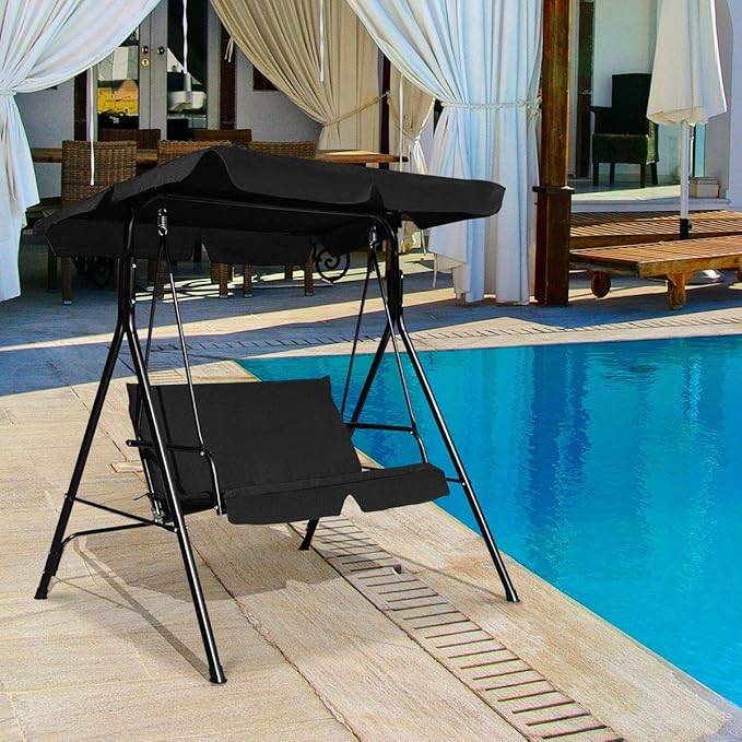 Tangkula 2 Person Porch Swing, Outdoor Swing with Removable Cushions, Solid Steel Structure - Photo 3