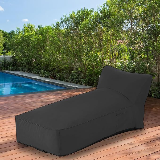 Modern-Depo Outdoor Chaise Lounge Chair, Sunbed UV Resistant Sofa Couch Patio Furniture Waterproof Outside Sunlounge Reclining Sunbathing Bed Comfy Single Chaise Daybed for Garden, Pool, Beach, Black