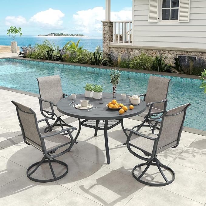 VICLLAX 40.6" Round Metal Outdoor Dining Table for 4, Patio Table with Umbrella Hole and Storage Shelf for Garden, Lawn - Photo 2
