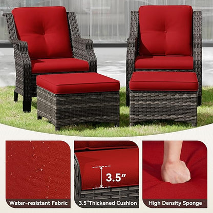 Wicker Patio Furniture Set - 4 Piece Rattan Outdoor Conversation Sets with 2 Wicker Patio Chairs,2 Ottomans for Garden, Backyard, Balcony and Deck