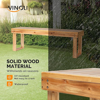 VINGLI Outdoor Wooden Bench Porch Bench, Wood Patio Garden Bench Weatherproof Outdoor Backless Bench for Backyard, Poolside, Entryway (Light Carbonized)