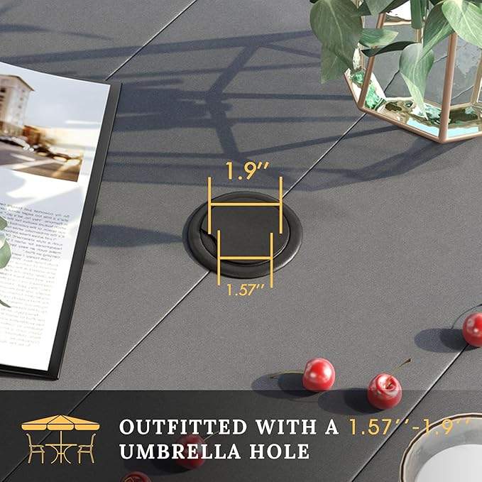 VICLLAX 63" Rectangle Outdoor Dining Table for 6, Patio Table with Umbrella Hole, All Weather Metal Patio Tables, Grey Tabletop