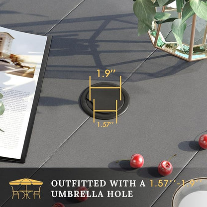 VICLLAX 63" Rectangle Outdoor Dining Table for 6, Patio Table with Umbrella Hole, All Weather Metal Patio Tables, Grey Tabletop