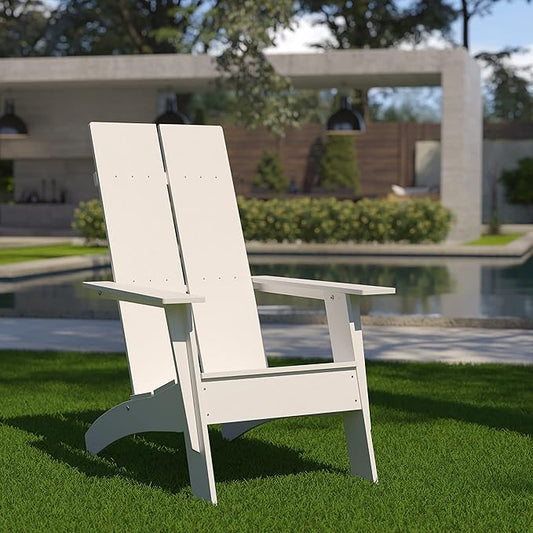 EMMA + OLIVER White Modern Dual Slat Back Indoor/Outdoor Adirondack Style Patio Chair