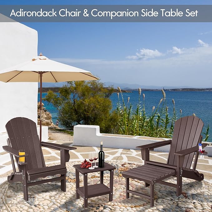Folding Adirondack Chairs, HDPE Plastic Adirondack Chair with Side Table, Weather Resistant, Unfading, for Patio - Photo 6