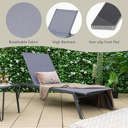 Giantex Patio Chaise Lounge Chair - Sunbathing Chair with Lay Flat Position, 6 Adjustable Positions, Outdoor Reclining Chair with Quick-Drying Fabric for Patio Poolside Backyard (1, Gray)