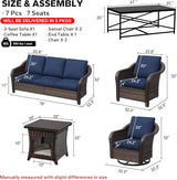 7 Pieces Patio Conversation Set, 78" Wicker 3-Seat Couch with Washable Cushions, 2 Glider Swivel Rocker Chairs - Photo 2
