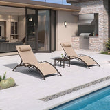PURPLE LEAF Outdoor Oversized Chaise Lounge Chair Set of 3 Patio Pool Lounger Bronze Aluminum Chairs with Side Table - Photo 2
