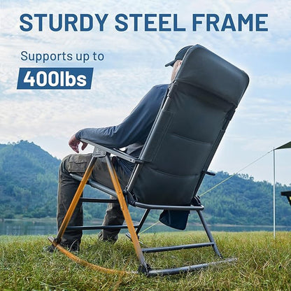 TIMBER RIDGE Oversized Folding Rocking Camping Chair, Padded Outdoor Rocker with High Back, Portable Outdoor Chair for Patio, Garden, Lawn, Supports up to 400 lbs, Blue, 2 Pack