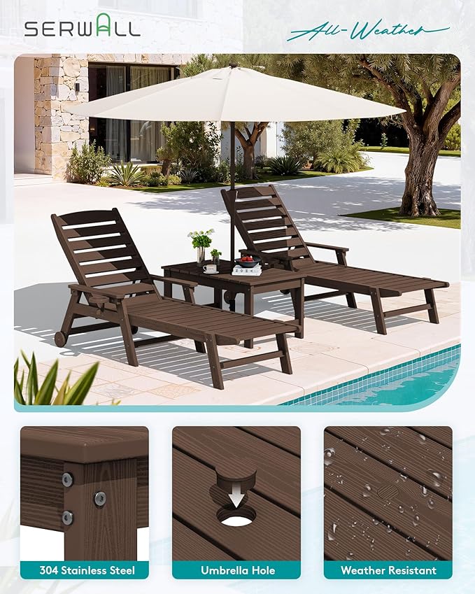 SERWALL Outdoor Coffee Table with 9FT Umbrella, HDPE Patio Coffee Table for Outside, Rectangle - Photo 7