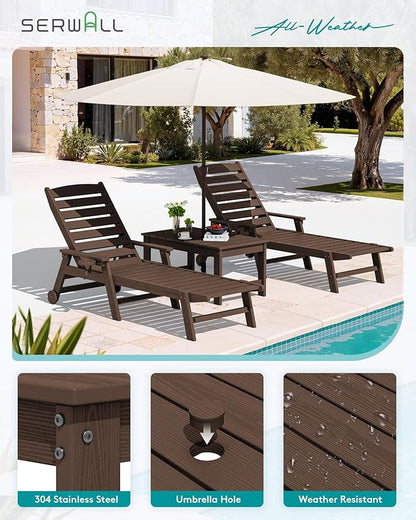 SERWALL Outdoor Coffee Table with 9FT Umbrella, HDPE Patio Coffee Table for Outside, Rectangle, Coffee(Not Include Umbrella Base)
