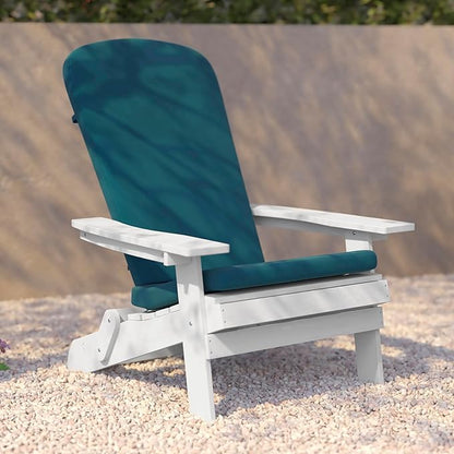 Flash Furniture Charlestown Folding Adirondack Chairs Poly Resin Frame-All-Weather Cushions-Indoor/Outdoor Use, Set of 2, White/Teal