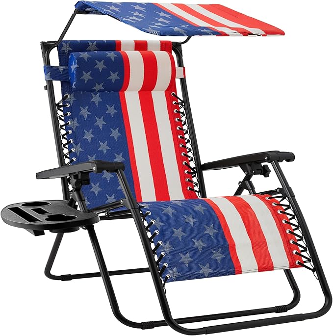 Best Choice Products 30” Wide Folding Zero Gravity Outdoor Recliner Patio Lounge Chair w/Adjustable Canopy Shade - Photo 1