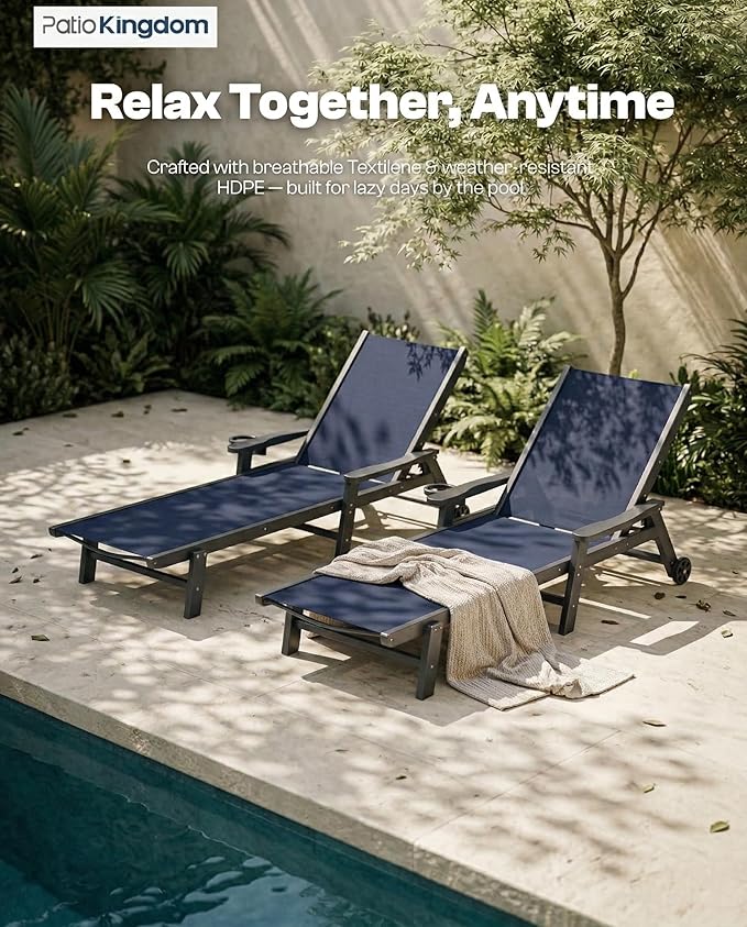 Patio Chaise Lounge Chair with Wheels & Cup Holder - Photo 3