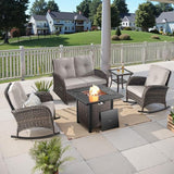 5 Pieces Patio Furniture Set with 50000 BTU Propane Fire Pit Table, All-Weather Patio Rocking Chairs - Photo 1