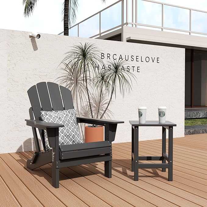 WO WESTIN OUTDOOR HDPE Laguna Outdoor Poly Adirondack Chair with Side Table, Gray