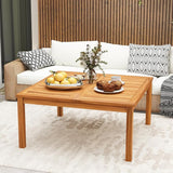 RELAX4LIFE Wood Outdoor Coffee Table - 35.5’’ Square Patio Tables w/Slatted Tabletop & Solid Legs - Photo 9