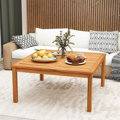 RELAX4LIFE Wood Outdoor Coffee Table - 35.5’’ Square Patio Tables w/Slatted Tabletop & Solid Legs, Patio Dining for Balcony Garden Porch Poolside Deck, Acacia Wooden Outdoor Side Table