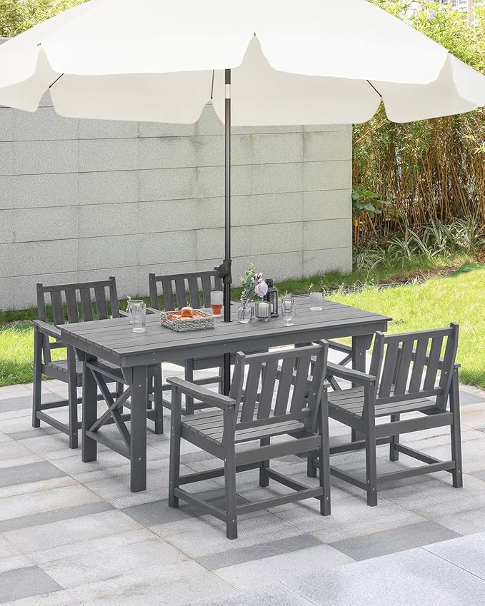 HDPE Patio Dining Set, 5-Piece Outdoor Table and Chairs with Umbrella Hole, Modern Outdoor Dining Set for 4 - Photo 2