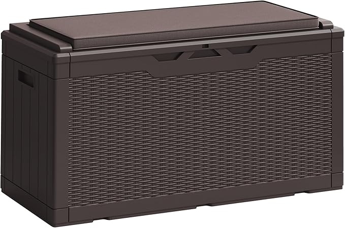 Greesum 100 Gallon Resin Deck Box Large Outdoor Storage Boxes with Cushions for Garden Tools, Patio Furniture Pillows - Photo 1