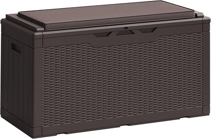 Greesum 100 Gallon Resin Deck Box Large Outdoor Storage Boxes with Cushions for Garden Tools, Patio Furniture Pillows, Pool Supplies, Dark Brown