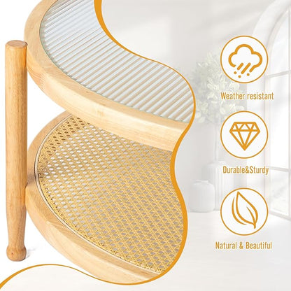Outvita Outdoor Side Table, Rattan Rubber Wood Coffee Table with Weather - Resistant Coating, Double - Layer Storage, 31.5"x31.5"x 17.3", Easy Assembly for Patio, Garden, Living Room, Bedroom