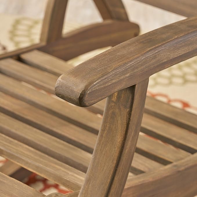 roomfitters Outdoor Wooden Rocking Chair with Slatted Back and Ergonomic Armrests, Classic Curved Base Design, Grey