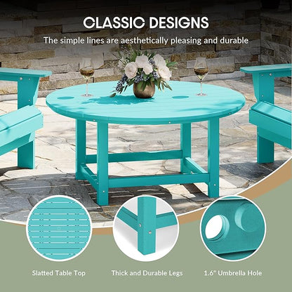 WestinTrends Dylan 5-Piece Outdoor Patio HDPE Adirondack Chair with Round Coffee Table Conversation Set, Turquoise