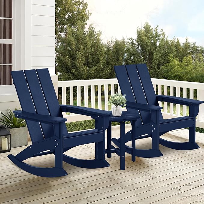 Costaelm Outdoor Adirondack Chair, All Weather Resistant Lawn Chairs Balcony Chair and Fire Pit Chairs, Patio Chair Outdoor Porch Rocking Chair High Back HDPE Poly Lumber, Navy Blue
