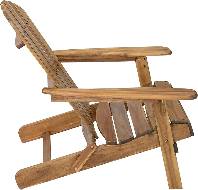 Folding Adirondack Chair Outdoor Wooden Accent Furniture Fire Pit Lounge Chairs,Foldable Design for Patio & Garden Relaxation with Slatted Back & Wide Armrests- Teak Finis