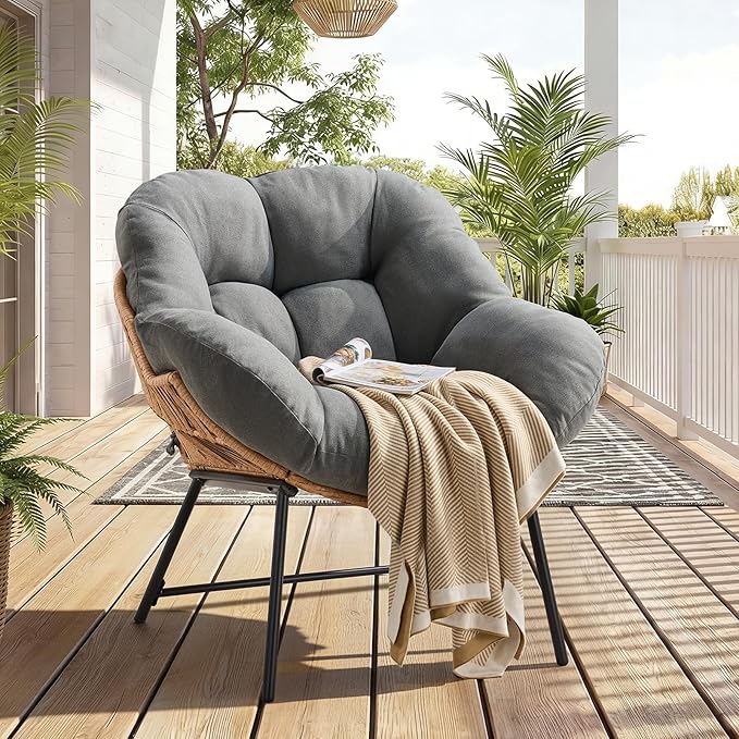 ONBRILL Outdoor Egg Chair, Indoor Lounge Chair for Patio, Bedroom, Living Room, Porch - Grey